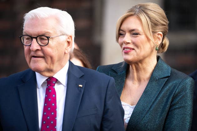 German Unity Day 2026 Celebrations in Bremen: Federal President Frank Walter Steinmeier, with Bundestag President Julia Kloeckner in the background, on the Marktplatz in Bremen during the German Unity Day 2026 celebrations, Bremen, October 3, 2026, Bremen, Germany