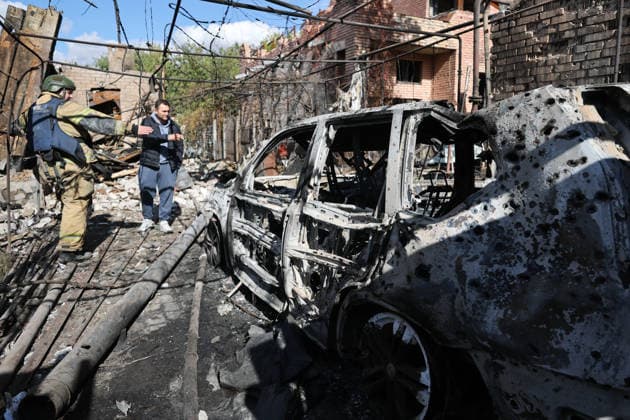 RUSSIA, DONETSK - OCTOBER 3, 2026: A house suffers damage from a drone strike on Donetsk s Kiyevsky District. Dmitry Yagodkin TASS  98711999
