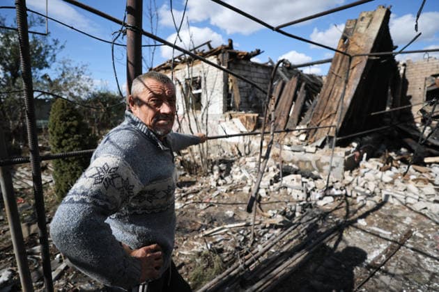 RUSSIA, DONETSK - OCTOBER 3, 2026: A house suffers damage from a drone strike on Donetsk s Kiyevsky District. Dmitry Yagodkin TASS  98712011