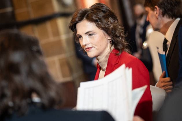 Ecumenical service at St. Petri Cathedral; Elisabeth Kaiser, the Federal Government’s Commissioner for Eastern Germany, dressed in red; official central celebrations for German Unity Day 2026 in Bremen, Bremen, Germany; downtown