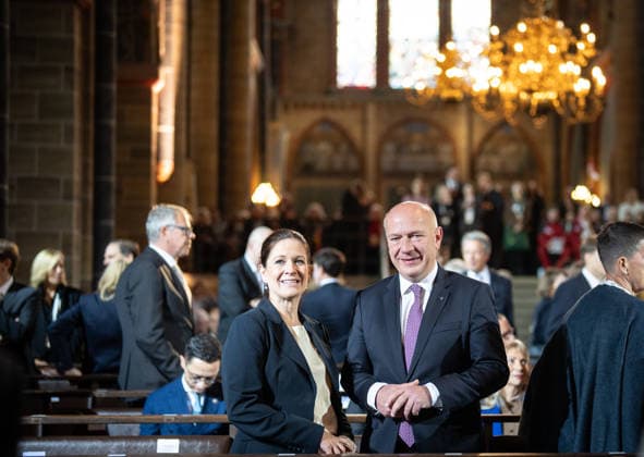 Ecumenical service at St. Petri Cathedral Kai Wegner, acting Governing Mayor of Berlin, with his partner Katharina Günther Wünsch, acting Senator for Education, Youth, and Family in Berlin Official central celebrations for German Unity Day 2026 in Bremen, Bremen, Germany; downtown