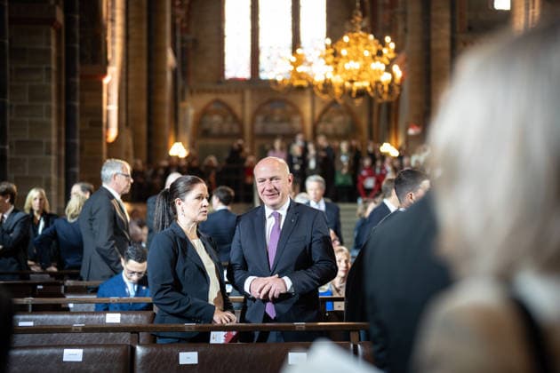 Ecumenical service at St. Petri Cathedral Kai Wegner, acting Governing Mayor of Berlin, with his partner Katharina Günther Wünsch, acting Senator for Education, Youth, and Family in Berlin Official central celebrations for German Unity Day 2026 in Bremen, Bremen, Germany; downtown