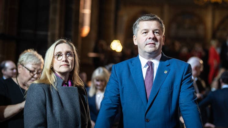 Ecumenical service at St. Petri Cathedral; Sven Schulze, acting Minister-President of Saxony-Anhalt, with his wife Kati; Official central celebrations for German Unity Day 2026 in Bremen, Bremen, Germany, downtown