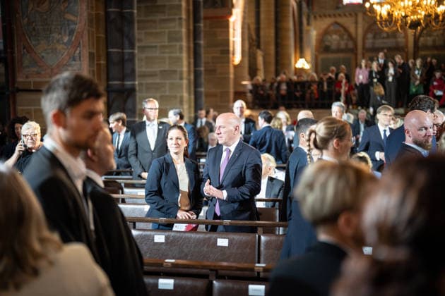 Ecumenical service at St. Petri Cathedral Kai Wegner, acting Governing Mayor of Berlin, with his partner Katharina Günther Wünsch, acting Senator for Education, Youth, and Family in Berlin Official central celebrations for German Unity Day 2026 in Bremen, Bremen, Germany; downtown