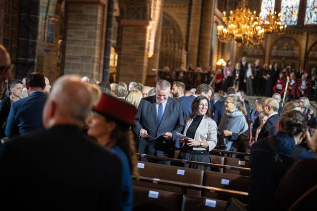 Ecumenical service at St. Petri Cathedral; Gordon Schnieder, Minister-President of Rhineland-Palatinate, with his wife Diane Schnieder; Official central celebrations for German Unity Day 2026 in Bremen, Bremen, Germany; Downtown Bremen