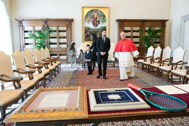 ITALY - PRIVATE AUDIENCE - VATICAN-2026 10 3 Italy, Rome, Vatican, 2026 10 3 Pope Leo XIV receives in a private audience S.E. il Signor Jakov Milatovic, President of Montenegro at The Vatican . EDITORIAL USE ONLY - NO BOOKS Copyright: xVATICANxMEDIA xCatholicxPressxPhotox