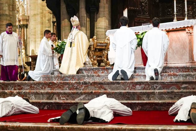 IPA89253352 - MILAN, October 3, 2026 - Ordination ceremony for temporary deacons held in Milan Cathedral by Archbishop Mario Delpini.  Copyright: xEmanuelexRobertoxDexCarlix xx IPA89253352