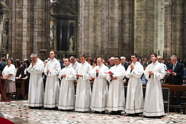 IPA89253305 - MILAN, October 3, 2026 - Ordination ceremony for temporary deacons held in Milan Cathedral by Archbishop Mario Delpini.  Copyright: xEmanuelexRobertoxDexCarlix xx IPA89253305