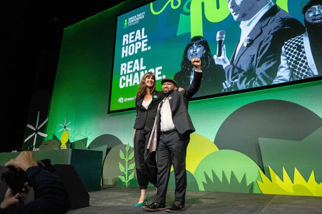 Green Party Conference Deputy Leader s Speeches, Brighton, UK 3 October 2026 Green Party Co-Deputy Leaders Rachel Millward and Mothin Ali appear on stage together at the Green Party Conference in Brighton, UK, on 3 October 2026., Credit:Pete Speller Avalon  Copyright: xPetexSpellerx xAvalonx 1140263507