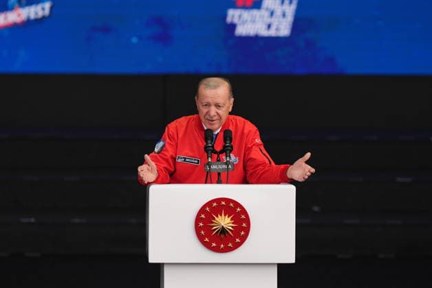 TEKNOFEST Southeast in Turkiye s Sanliurfa SANLIURFA, TURKIYE - OCTOBER 03: Turkish President Recep Tayyip Erdogan delivers a speech during TEKNOFEST Southeast, world s largest aviation, space, and technology festival at the Sanliurfa GAP Airport for its 15th edition in Sanliurfa, Turkiye on October 03, 2026. Bunyamin Celik Anadolu Sanliurfa Turkey. Editorial use only. Please get in touch for any other usage.  Copyright: x2026xAnadoluxBunyaminxCelikx