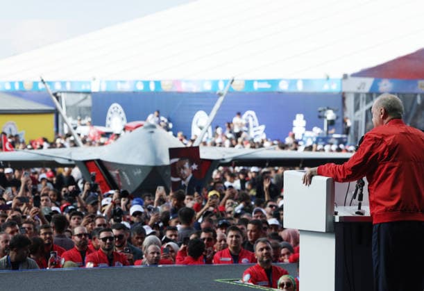 Turkish President Erdogan visits the TEKNOFEST Southeast in Sanliurfa SANLIURFA, TURKIYE - OCTOBER 03: (----EDITORIAL USE ONLY - MANDATORY CREDIT - TURKISH PRESIDENCY MUSTAFA KAMACI HANDOUT - NO MARKETING NO ADVERTISING CAMPAIGNS - DISTRIBUTED AS A SERVICE TO CLIENTS----) Turkish President Recep Tayyip Erdogan delivers a speech during his visit to the Aerospace, Space and Technology Festival (TEKNOFEST) Southeast at Sanliurfa GAP Airport in Sanliurfa, Turkiye on October 3, 2026. Turkish Presidency Mustafa Kamaci Handout Anadolu Sanliurfa Turkey. Editorial use only. Please get in touch for any other usage.  Copyright: x2026xAnadoluxTurkishxPresidencyx xMustafaxKamacix xHandoutx