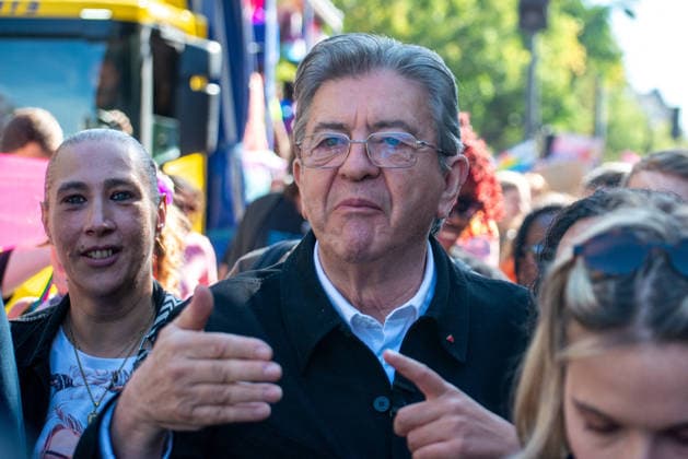 Politics At Paris Pride March - France Jean-Luc Melenchon attends the Pride Parade to defend the rights of LGBTQ+ individuals, marching from Place d Italie to Bastille in Paris, France on October 3, 2026. Photo by Denis Prezat ABACAPRESS.COM Paris France  Copyright: xPrezatxDenis ABACAx