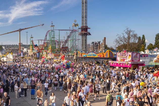 Busy Times at the Cannstatter Wasen According to the organizers, the Cannstatter Volksfest is one of the most beautiful and largest folk festivals in the world. On the holiday, the festival grounds were very well attended. A total of about three million guests are expected. October 3, 2026, Stuttgart, Baden-Württemberg, Germany