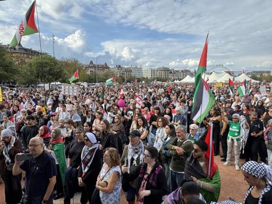 Thousands march in Geneva in support of Gaza GENEVA, SWITZERLAND - OCTOBER 3: Thousands of people march through city center in support of the Palestinian people and to call for an end to the war in Gaza, near the Mont Blanc Bridge in Geneva, Switzerland on October 3, 2026. Demonstrators carry Palestinian flags and chant slogans in Arabic, English and French as they march through the city center for hours. The protesters also call for a boycott of Israel and an end to the conflict in Gaza. Muhammet Ikbal Arslan Anadolu Geneva Switzerland. Editorial use only. Please get in touch for any other usage.  Copyright: x2026xAnadoluxMuhammetxIkbalxArslanx