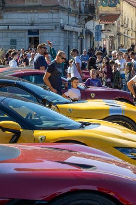 Ferrari Tour stops in Pula Luxury Ferrari sports cars taking part in a Ferrari Tour organized by Ineco Auto, are seen in front of the Roman Arena in Pula, Croatia, on October 3, 2026. While the drivers visit the ancient amphitheatre, local residents gather to watch and admire the vehicles.  SreckoxNiketic PIXSELL