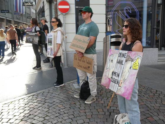 October 3, 2026, Lucerne, Switzerland: Protesters, animals, animal testing; photo of a demonstration and actions against animal testing and for animal welfare