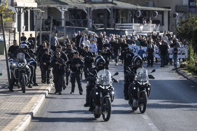Palestinian citizens of Israel mark 26th anniversary of Al-Aqsa Intifada with march in Arraba ARRABA, ISRAEL - OCTOBER 3: Israeli forces take security measures as Palestinian citizens of Israel gather during a commemorative march marking the 26th anniversary of the Al-Aqsa Intifada in Arraba, northern Israel on October 3, 2026. Organized following a call by the High Follow-Up Committee for Arab Citizens of Israel, the march proceeded from the Old Mosque on Zahir al-Omar Street to the square near the Martyrs Monument, closely monitored by a heavy Israeli police presence including mounted units. Mostafa Alkharouf Anadolu Arraba Israel. Editorial use only. Please get in touch for any other usage.  Copyright: x2026xAnadoluxMostafaxAlkharoufx