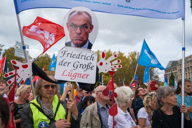 October 3, 2026, Berlin, Berlin, Germany: Thousands of people of all ages, including many school-age teenagers, marched through BerlinÃ¢â‚¬â ¢s Mitte district to protest mandatory military service, cuts to social services and increased spending on the arms industry. Berlin Germany  - ZUMAk201 20261003_zip_k201_002 Copyright: xNikosxKanistrasx