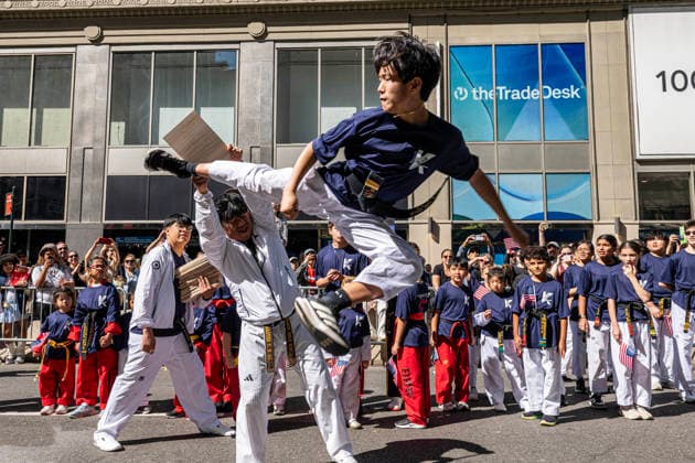 October 3, 2026, New York, New York, USA: Children from a karate group participating in the 2026 NYC Korean parade perform karate moves for spectators. New York USA - ZUMAh214 20261003_znp_h214_028 Copyright: xSDxHerzogx