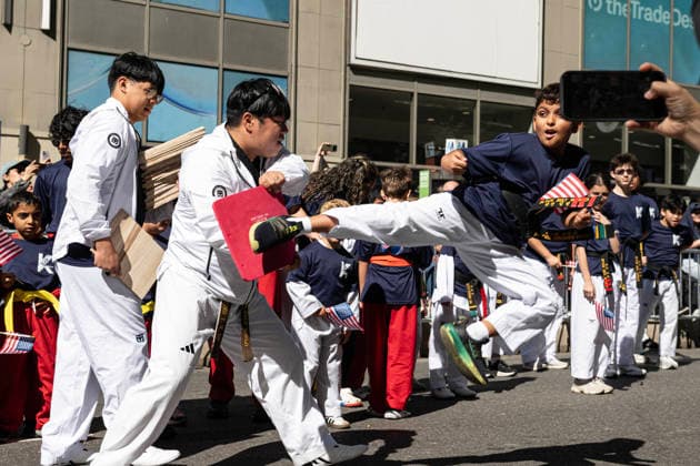 October 3, 2026, New York, New York, USA: Children from a karate group participating in the 2026 NYC Korean parade perform karate moves for spectators. New York USA - ZUMAh214 20261003_znp_h214_027 Copyright: xSDxHerzogx