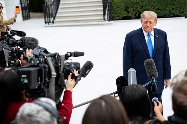 October 3, 2026, Washington, District Of Columbia, USA: United States President Donald J Trump speaks to members of the media before boarding Marine One on the South Lawn of the White House, in Washington, DC, USA, 3 October 2026. President Trump is traveling to Ohio for a rally as he campaigns with Republican Party candidates before midterm elections Washington USA - ZUMAs152 20261003_faa_s152_035 Copyright: xGraemexSloan-PoolxviaxCNPx