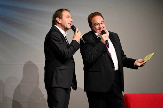 Peter Rütten and Oliver Kalkofe at the world premiere of the first episode of the new SchleFaZ season on the big screen: *Ghost Hunter John Sinclair: The Demon Wedding* at the Ernst Reuter Hall in Berlin, October 3, 2026 Foto:xN.xKubelkax xFuturexImagex schlefaz_6007