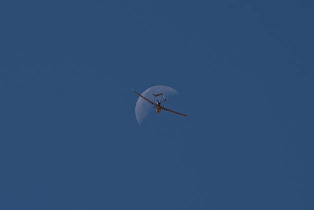 TEKNOFEST Southeast in Turkiye s Sanliurfa SANLIURFA, TURKIYE - OCTOBER 04: A Bayraktar TB2 unmanned aerial vehicle (UAV), developed by Baykar, performs a demonstration flight in the sky with the moon visible in the background during TEKNOFEST Southeast, world s largest aviation, space, and technology festival in Sanliurfa, Turkiye on October 4, 2026. Arman Onal Anadolu Sanliurfa Turkey. Editorial use only. Please get in touch for any other usage.  Copyright: x2026xAnadoluxArmanxOnalx