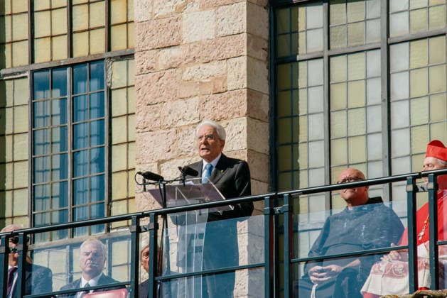IPA89293421 - ASSISI October 4, 2026 Basilica of St. Francis celebration of the feast of St. Francis, patron saint of Italy, with the participation of President of the Republic Sergio Mattarella. After Mass, the President delivered a speech from the loggia of the Basilica, emphasizing Franciscan values and the priority of peace.  Copyright: xemanuelaxbianconix xx IPA89293421