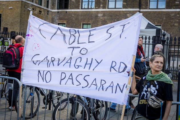 Battle of Cable Street 90th Anniversary March East London, October 4, 2026 A march was held in East London to mark the 90th anniversary of the Battle of Cable Street. Demonstrators gathered to commemorate the historic 1936 anti-fascist mobilisation, when local residents, members of the Jewish community, dockers and anti-fascist groups opposed a planned march by the British Union of Fascists through the East End. The anniversary march brought together campaigners, community groups and supporters to remember the events of Cable Street and their place in London™s history., Credit:Zak Irfan Avalon  Copyright: xZakxIrfanx xAvalonx 1140603104