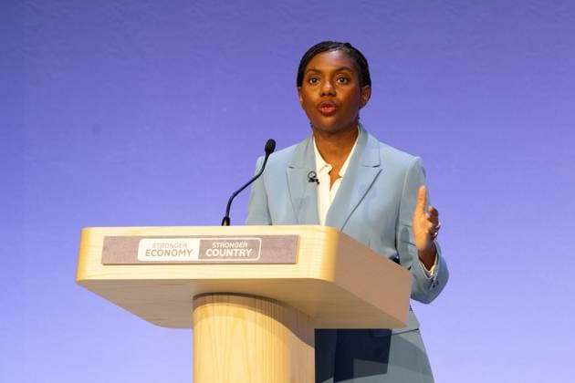 British Conservative Party annual conference 2026, Day 1, Birmingham, UK - 04 Oct 2026 Kemi Badenoch, Leader of the British Conservative Party, delivers her opening speech on day one of the British Conservative Party annual conference at the International Convention Centre (ICC) in Birmingham The British Conservative Party holds it’s annual conference at the International Convention Centre (ICC) in Birmingham Birmingham United Kingdom Copyright: xPhilxLewisx xSOPAxImagesx Phil-Lewis-1456258