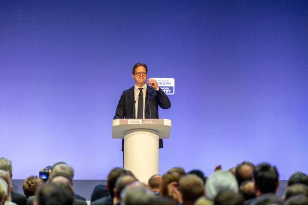 British Conservative Party annual conference 2026, Day 1, Birmingham, UK - 04 Oct 2026 Deputy leader of the British Conservative Party Alex Burghart speaks on day one of the British Conservative Party annual conference at the International Convention Centre (ICC) in Birmingham The British Conservative Party holds it’s annual conference at the International Convention Centre (ICC) in Birmingham Birmingham United Kingdom Copyright: xPhilxLewisx xSOPAxImagesx Phil-Lewis-1456312