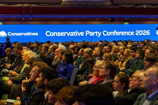 British Conservative Party annual conference 2026, Day 1, Birmingham, UK - 04 Oct 2026 Conservative Party Members listen to opening speeches on day one of the British Conservative Party annual conference at the International Convention Centre (ICC) in Birmingham The British Conservative Party holds it’s annual conference at the International Convention Centre (ICC) in Birmingham Birmingham United Kingdom Copyright: xPhilxLewisx xSOPAxImagesx Phil-Lewis-1456318
