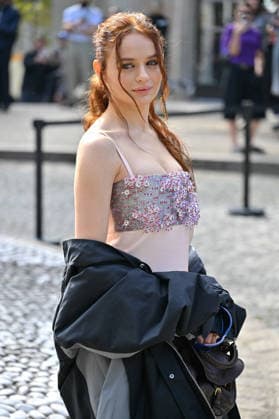 PFW Miu Miu Outside Arrivals Joey King arriving at the Miu Miu show during Paris Fashion Week, in Paris, France on 4 October 2026. Photo by Julien Reynaud APS-Medias ABACAPRESS.COM Paris France  Copyright: xReynaudxJulien APS-Medias ABACAx