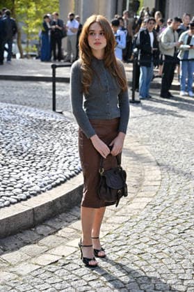 PFW Miu Miu Outside Arrivals Sadie Soverall arriving at the Miu Miu show during Paris Fashion Week, in Paris, France on 4 October 2026. Photo by Julien Reynaud APS-Medias ABACAPRESS.COM Paris France  Copyright: xReynaudxJulien APS-Medias ABACAx