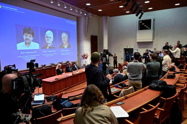 Karl Deisseroth, Peter Hegemann, and Georg Nagel have been awarded the 2026 Nobel Prize in Physiology or Medicine, as announced during a press conference at the Nobel Forum at Karolinska Institutet in Stockholm, Sweden, on October 5, 2026 STOCKHOLM SWEDEN x10050x  Copyright: xPontusxLundahl TTx SWEDEN NOBEL PRIZE 2026 PHYSIOLOGY OR MEDICINE kp1DceuCHI0
