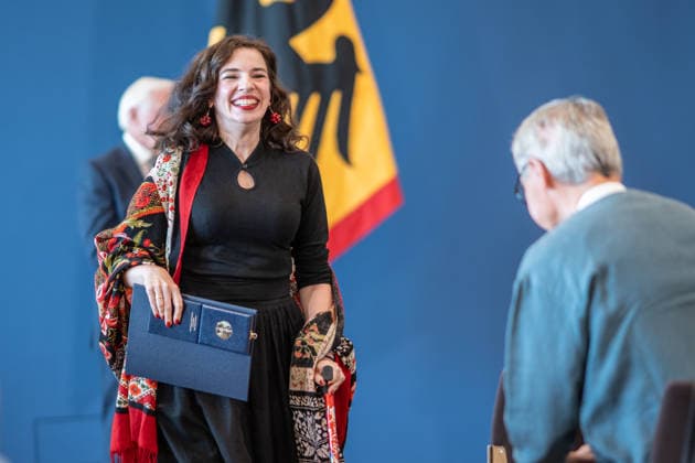Federal President Frank Walter Steinmeier awards the Order of Merit of the Federal Republic of Germany to 21 citizens on German Unity Day Marina Weisband, activist Federal President awards the Order of Merit of the Federal Republic of Germany on German Unity Day, Berlin, Germany, official residence at the Spreebogen