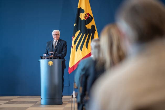 Federal President Frank Walter Steinmeier awards the Order of Merit of the Federal Republic of Germany to 21 citizens on German Unity Day Federal President awards the Order of Merit of the Federal Republic of Germany on German Unity Day, Berlin, Germany; official residence at the Spreebogen