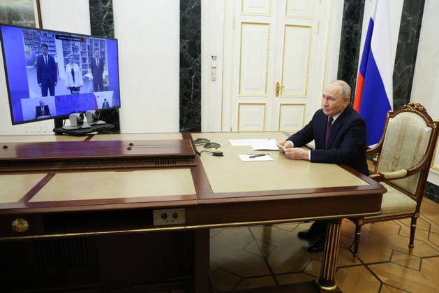 RUSSIA, MOSCOW - OCTOBER 5, 2026: Russian President Vladimir Putin attends via a video link the opening of a Point of Future Education Complex in Yakutsk. Vyacheslav Prokofyev Russian Presidential Press and Information Office TASS  98834192