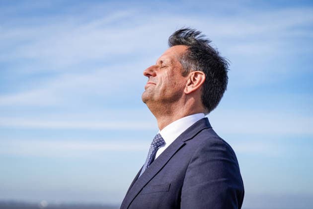 Germany, Emden: Lower Saxony’s Minister President Olaf Lies closes his eyes to enjoy a moment in the sun during a press event regarding the decision on the German Navy’s new naval base in Emden. Portrait, side profile, Olaf Lies, Minister-President, Lower Saxony, state government, German Navy, Bundeswehr, naval base, location decision, Em Copyright: xJOERANxSTEINSIEKx