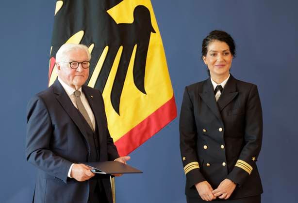 Federal President Frank Walter Steinmeier, Nariman Hammouti, Hanover, Lower Saxony, Germany, Berlin, Official Residence at the Spreebogen; Federal President Frank Walter Steinmeier awarded the Order of Merit of the Federal Republic of Germany to 21 citizens on German Unity Day
