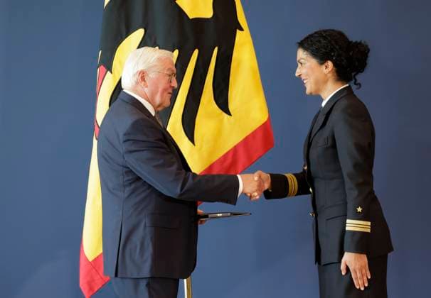 Federal President Frank Walter Steinmeier, Nariman Hammouti, Hanover, Lower Saxony, Germany, Berlin, Official Residence at the Spreebogen; Federal President Frank Walter Steinmeier awarded the Order of Merit of the Federal Republic of Germany to 21 citizens on German Unity Day