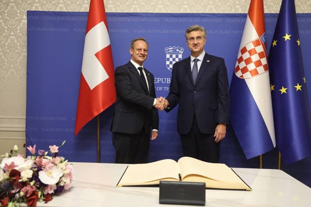 Croatian PM Plenkovic meets Swiss Council of States Croatian Prime Minister Andrej Plenkovic met with Swiss Council of States President Stefan Engler on October 5, 2026, in Zagreb, Croatia, at the Banski Dvori government offices.  SlavkoxMidzor PIXSELL
