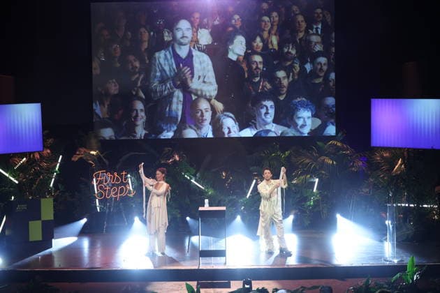 FIRST STEPS 2026 Hosts Malaya and Maximilian present awards on stage at the FIRST STEPS 2026 awards ceremony at the Theater des Westens in Berlin Copyright: xEventpressxFuhrx