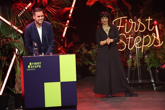 FIRST STEPS 2026 No Fear Bernd Eichinger Award: Laudatory Speech by Ira Tondowski and the No Fear Bernd Eichinger Award-winning film *VOM BÖSEN BLICK*, Produced by Justus Hagemann; award presentation on stage at the FIRST STEPS 2026 ceremony at the Theater des Westens in Berlin Copyright: xEventpressxFuhrx