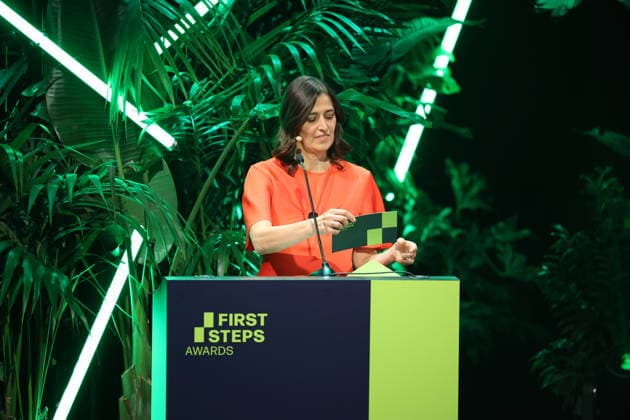 FIRST STEPS 2026 Screenplay Acceptance Speech by Leila Hamid on stage at the FIRST STEPS 2026 awards ceremony at the Theater des Westens in Berlin Copyright: xEventpressxFuhrx