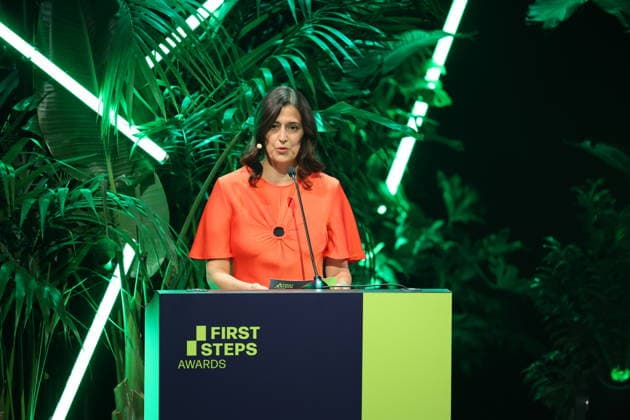 FIRST STEPS 2026 Screenplay Acceptance Speech by Leila Hamid on stage at the FIRST STEPS 2026 awards ceremony at the Theater des Westens in Berlin Copyright: xEventpressxFuhrx