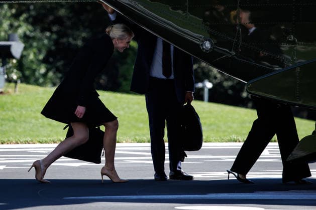 Executive Assistant to President Donald Trump Natalie Harp boards Marine One on the South Lawn of the White House in Washington, DC on Monday, October 5, 2026. Trump is heading to Grand Island, Nebraska where he will speak at a rally for Republican Senator Pete Ricketts.  WASP20261005111 SamuelxCorum