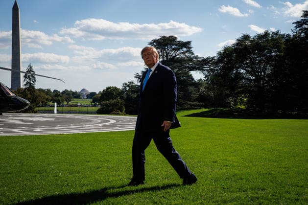 DC: President Trump Departs the White House President Donald Trump walks over to board Marine One after speaking to reporters on the South Lawn of the White House on October 5, 2026 in Washington, D.C. Trump is heading to Grand Island, Nebraska where he will speak at a rally for Republican Senator Pete Ricketts. (Photo by Samuel Corum Pool ABACAPRESS.COM) Washington DC United States  Copyright: xPool ABACAx