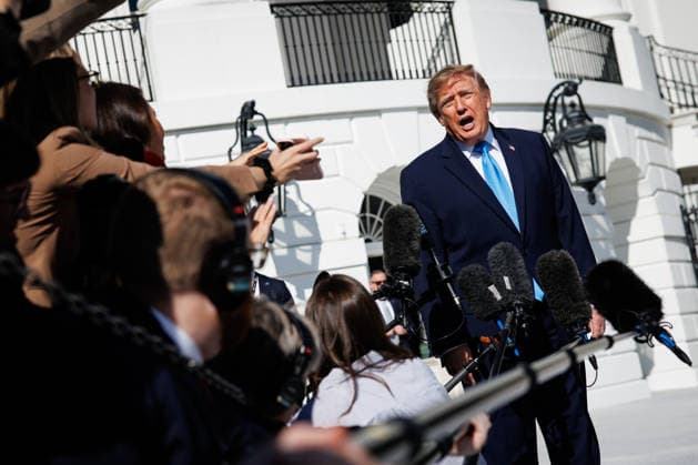 October 5, 2026, Washington, District Of Columbia, USA: United States President Donald J Trump speaks to reporters on the South Lawn of the White House in Washington, DC, USA, before departing aboard Marine One on October 5, 2026. Trump is traveling to Grand Island, Nebraska where he will speak at a rally for US Senator Pete Ricketts (Republican of Nebraska) Washington USA  - ZUMAs152 20261005_faa_s152_020 Copyright: xSamuelxCorumx-xPoolxviaxCNPx