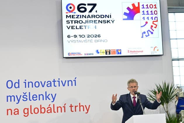 Czech Senate President Milos Vystrcil speaks at opening of the 67th International Engineering Fair, which begins at Vystaviste 1 exhibition grounds in Brno, Czech Republic, on October 6th, 2026. International Fair of Machine Tools and Forming Machines IMT, International Welding Engineering Fair Welding, International Fair of Plastics, Rubber and Composites Plastex, International Fair of Surface Treatment Technologies Profintech and International Foundry Fair Fond-Ex also start. (CTKxPhoto VaclavxSalek) CTKPhotoP2026100602721  CTKPhotoP2026100602721
